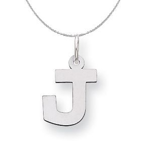 Silver, Amanda Collection Small Block Style Initial J Necklace - 20 In